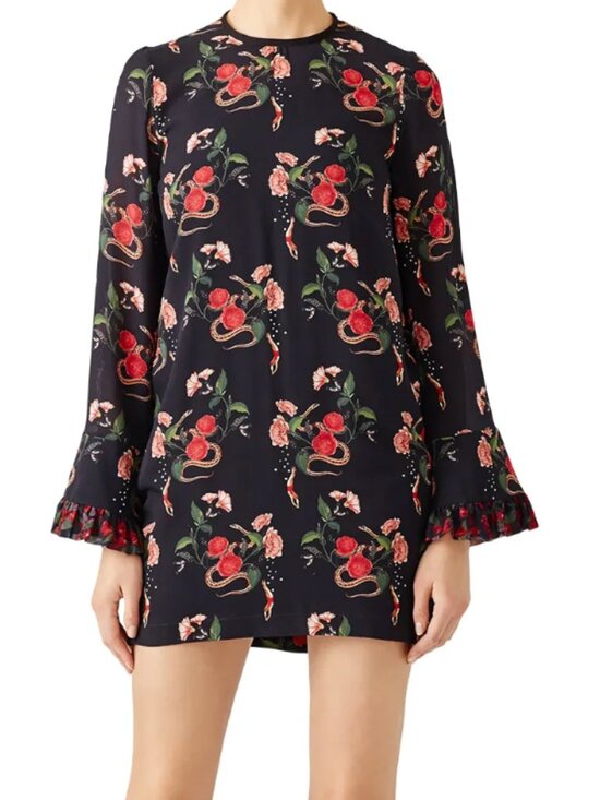 Mother of Pearl Dresses & Skirts - Mother of Pearl Silk Euna Black Floral Serpent Dress Rose 650$ Bell Sleeve